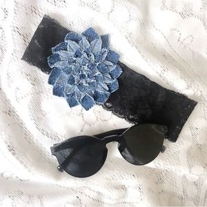 🌼 Handmade Upcycled Denim and Lace Headband